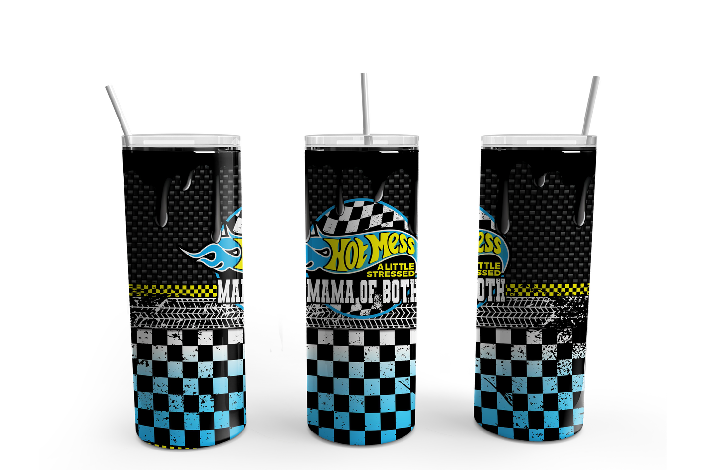 Hot Wheels Inspired "Hot Mess Little Stressed Mama of Both" 20oz Tumbler